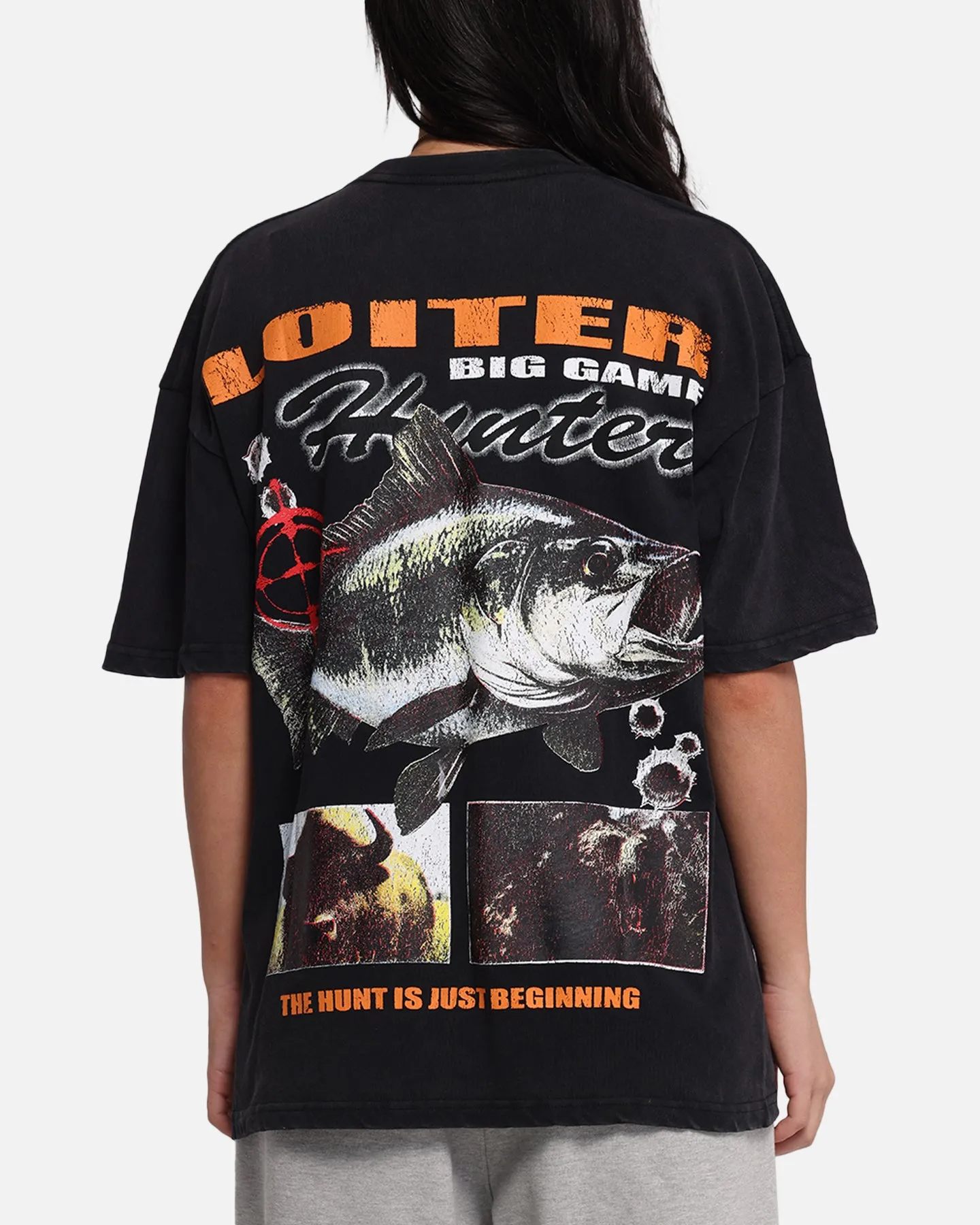Loiter Big Game T-Shirt Black Acidwash
