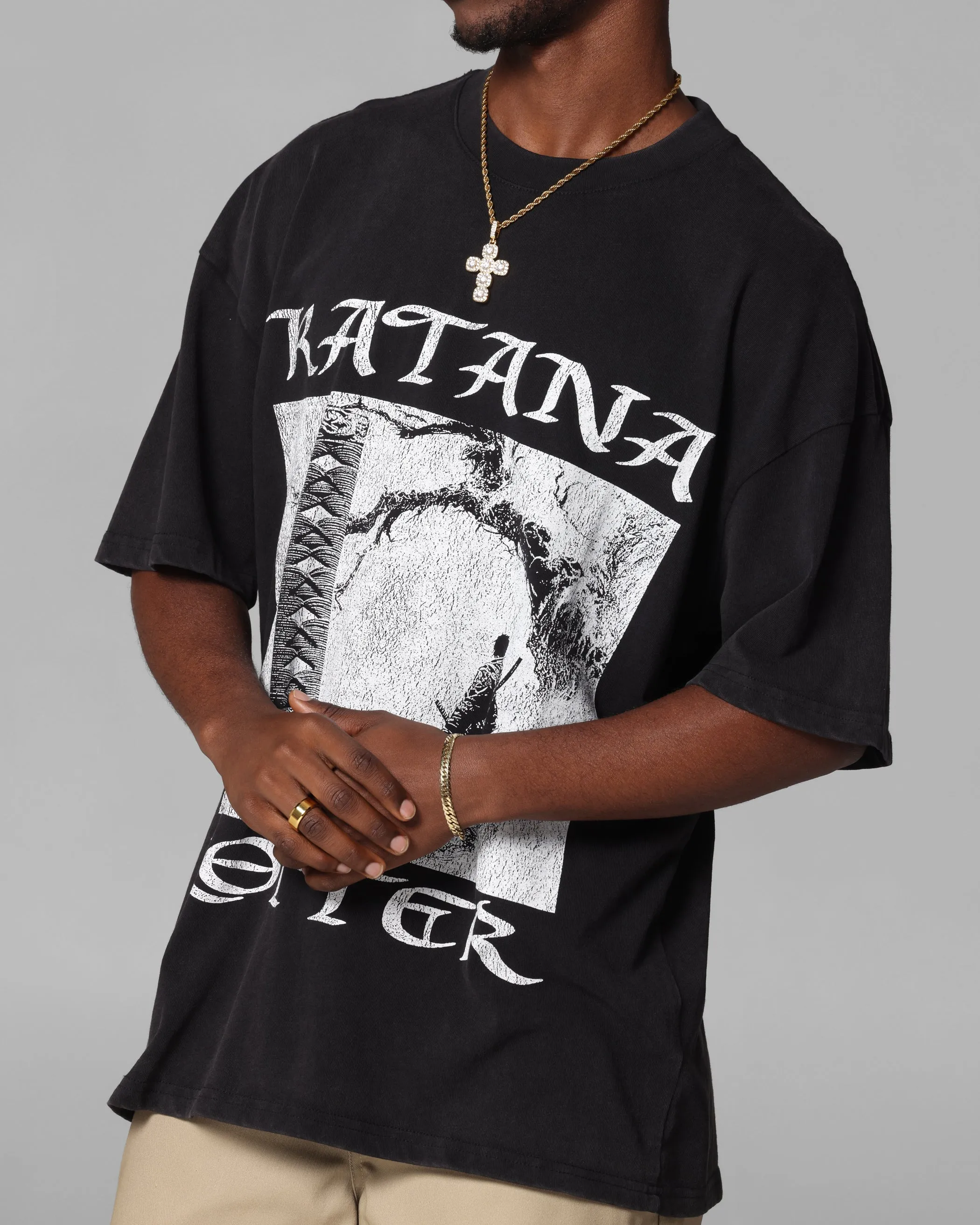 Loiter Katana Vintage T-Shirt Black Acidwash