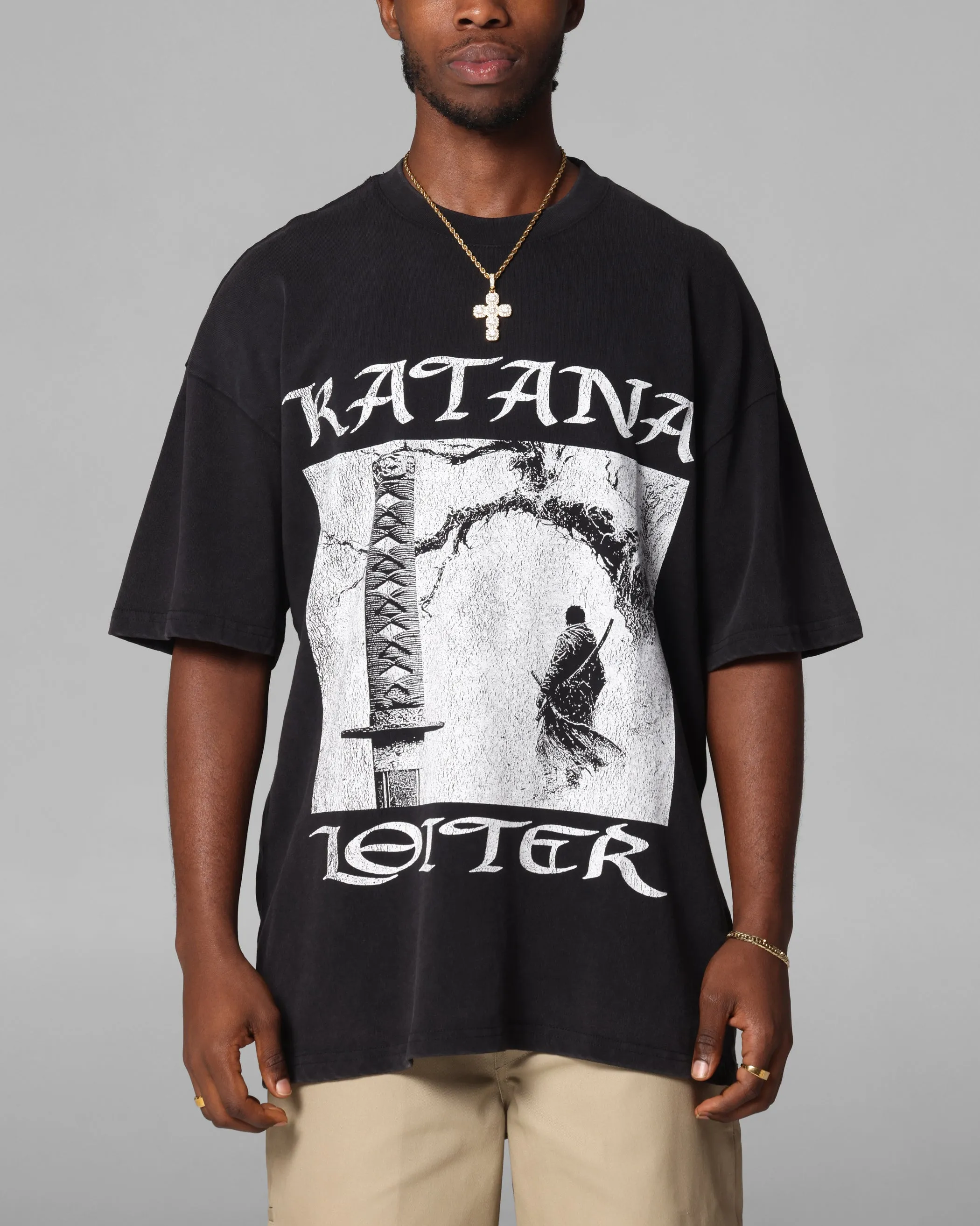 Loiter Katana Vintage T-Shirt Black Acidwash
