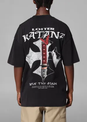 Loiter Katana Vintage T-Shirt Black Acidwash