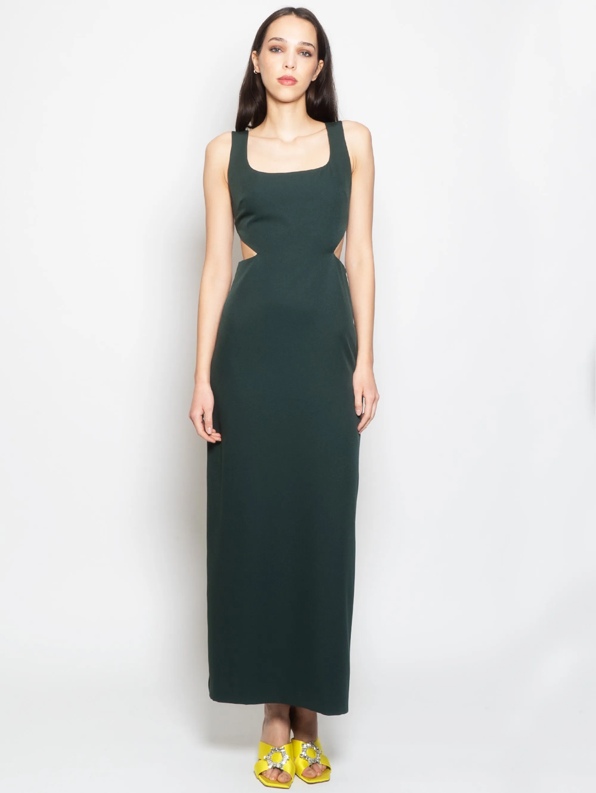 Long Dress with Cut Out Hips Bottle Green