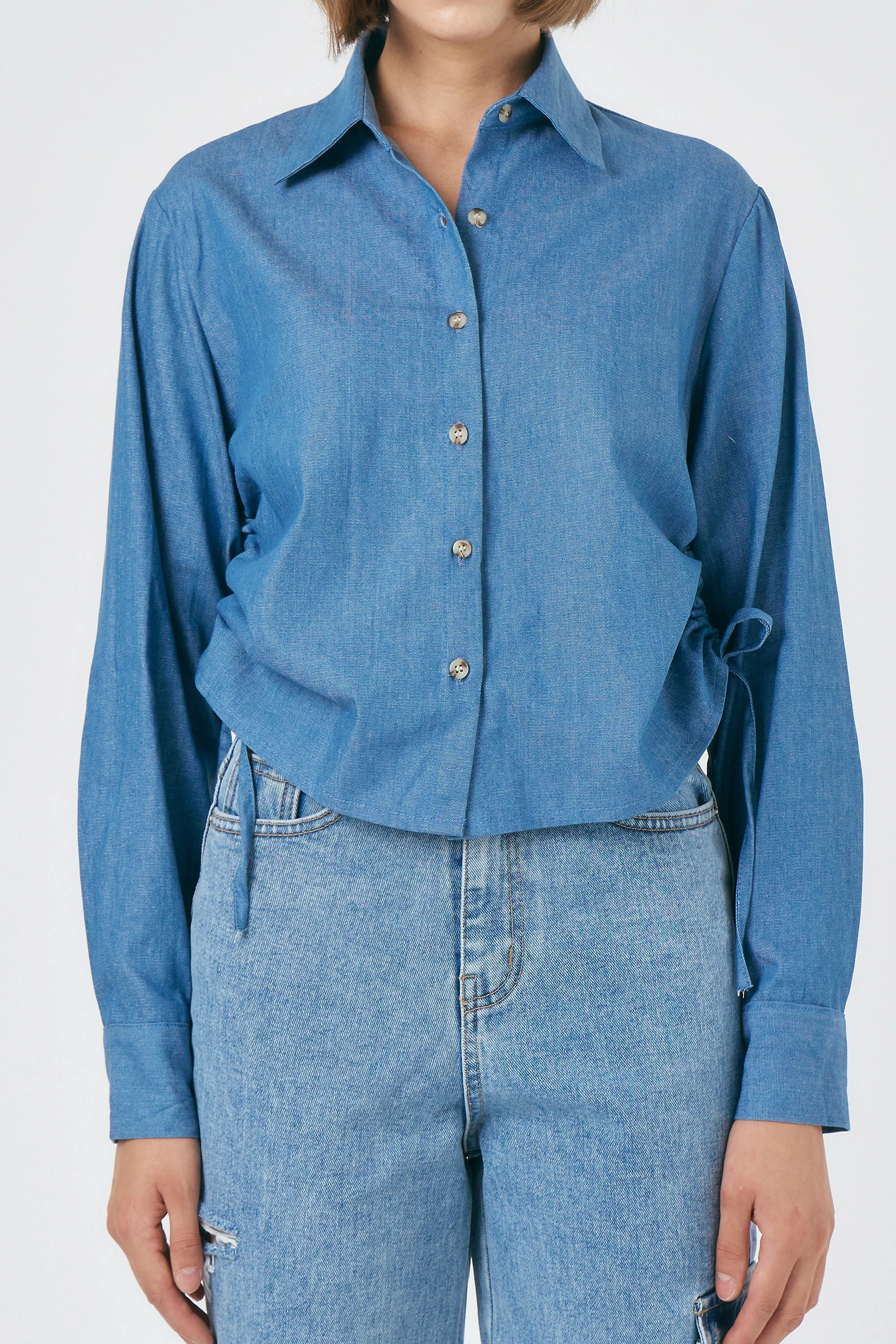 Luna Ruched Denim Shirt