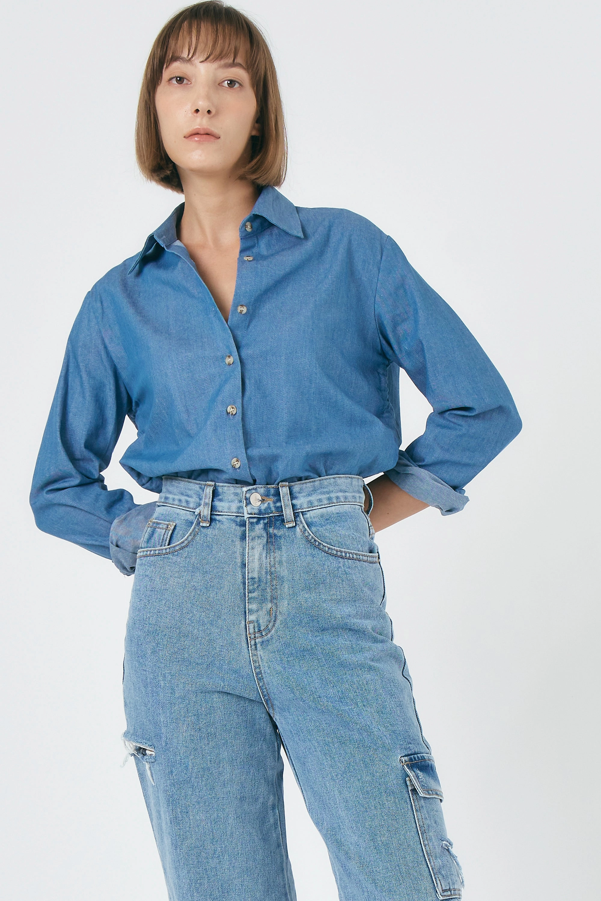 Luna Ruched Denim Shirt