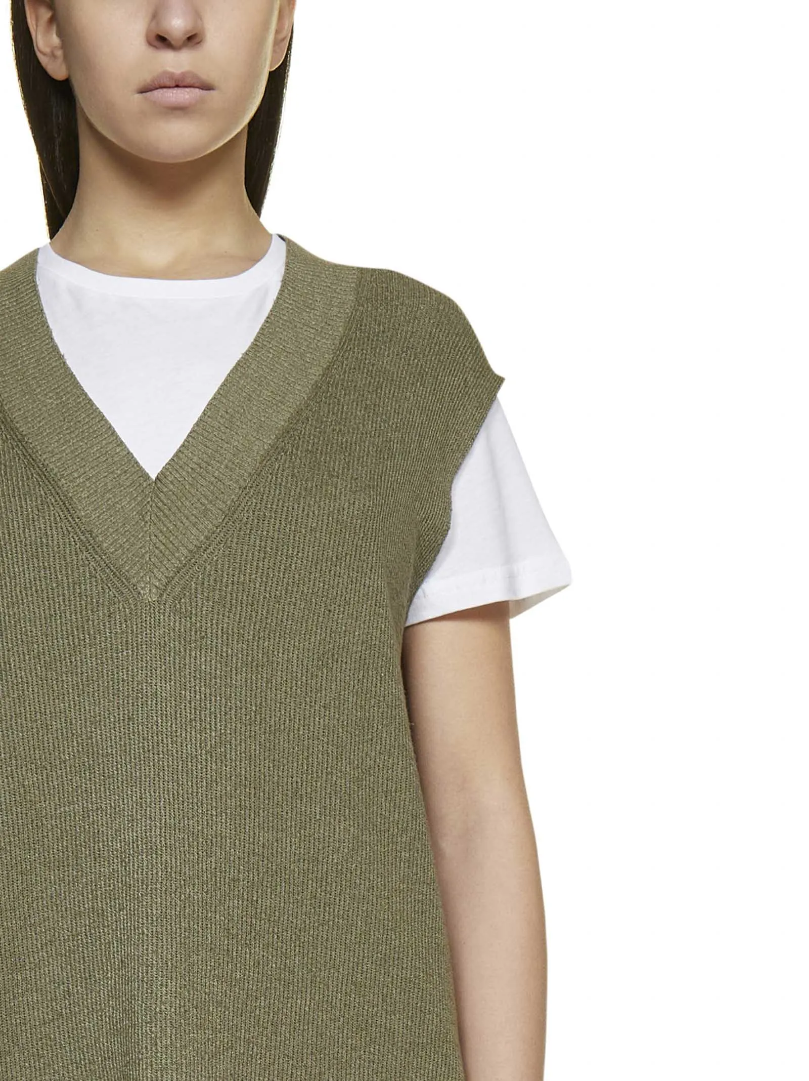 Malo V-Neck Ribbed Edge Knitted Top