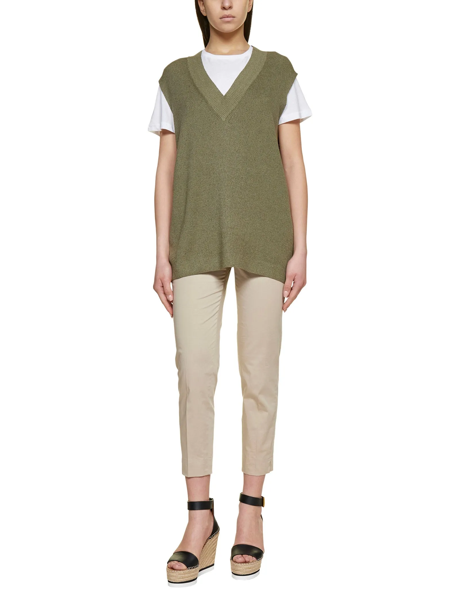 Malo V-Neck Ribbed Edge Knitted Top
