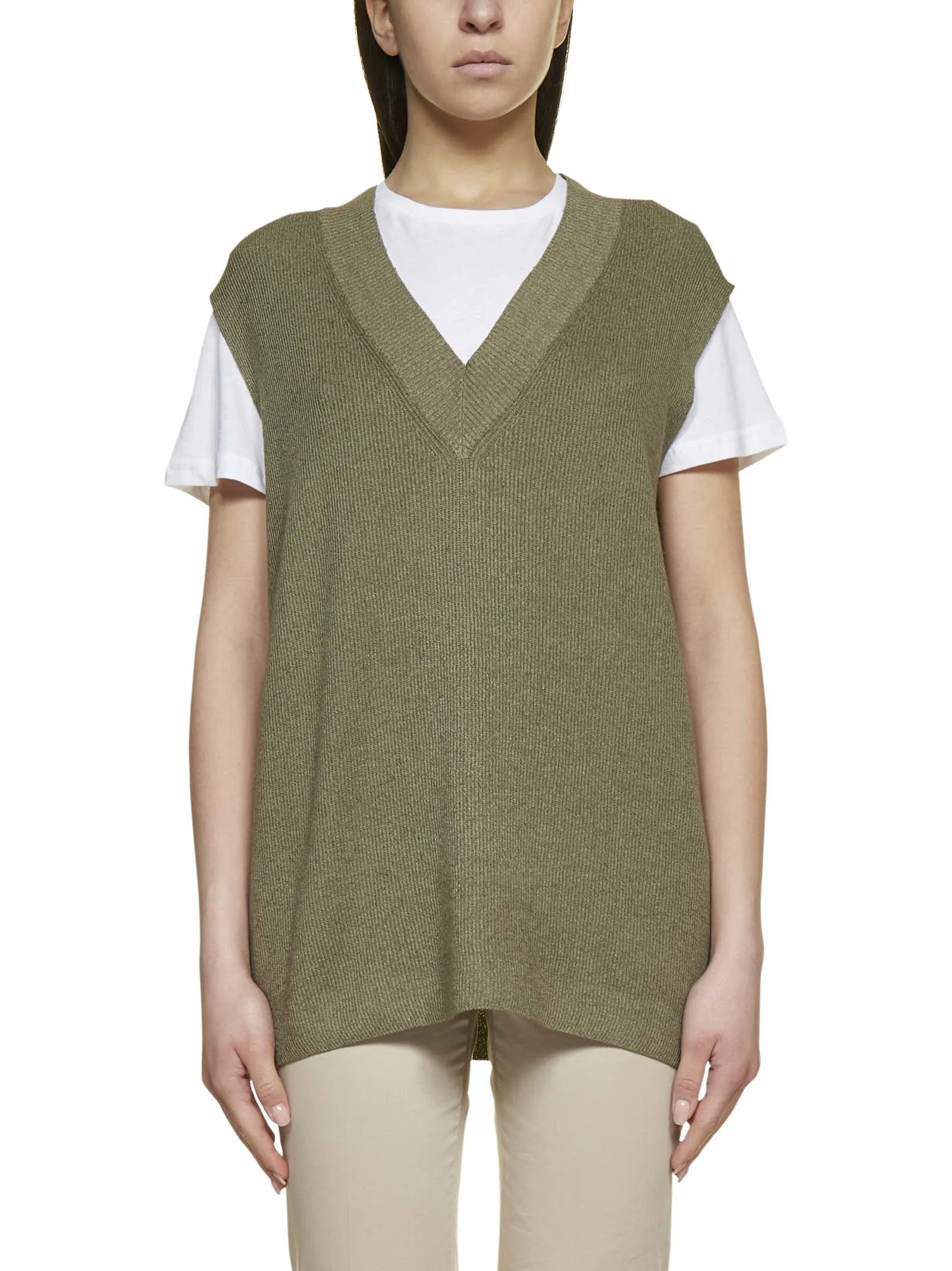Malo V-Neck Ribbed Edge Knitted Top