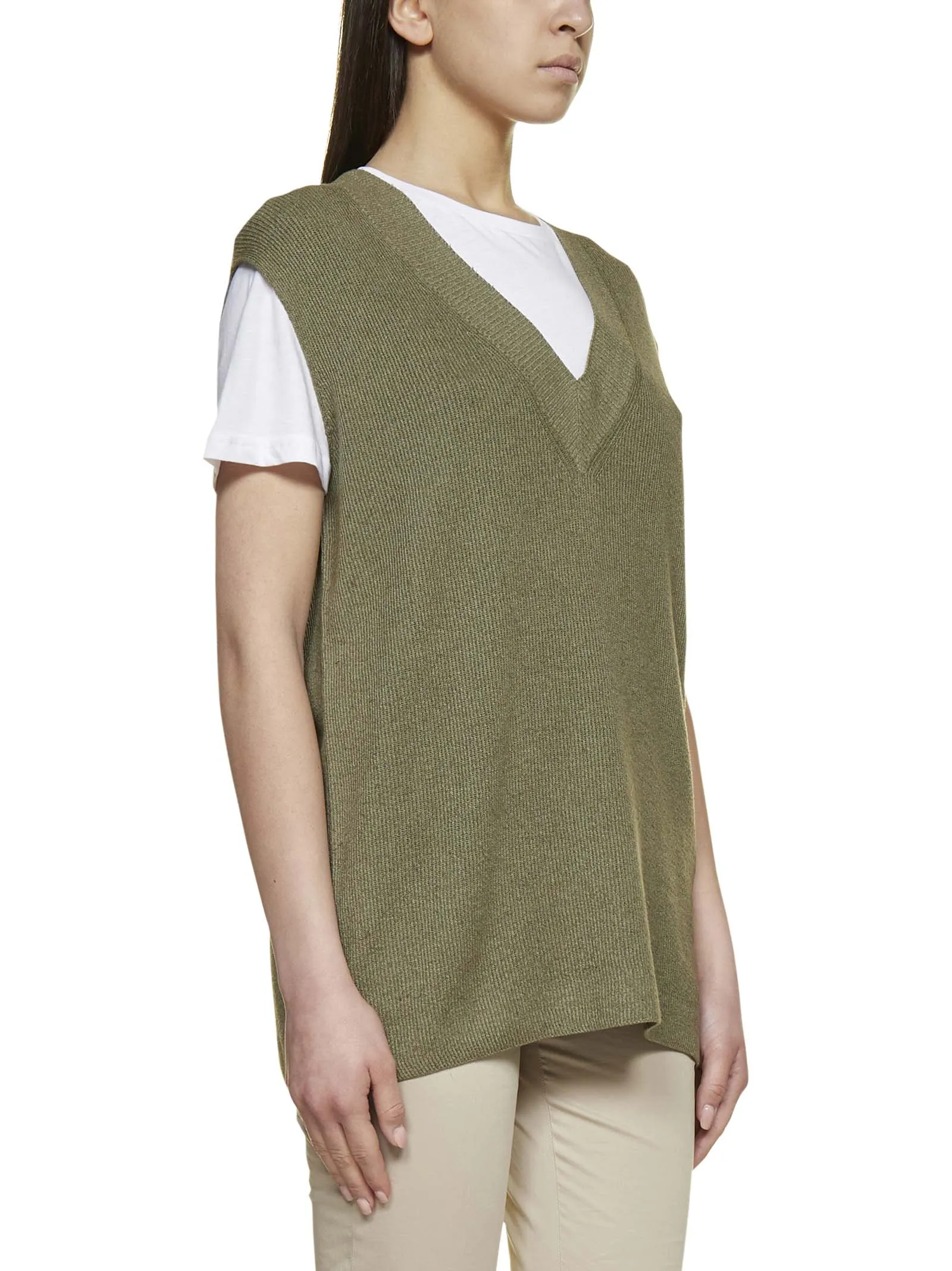 Malo V-Neck Ribbed Edge Knitted Top