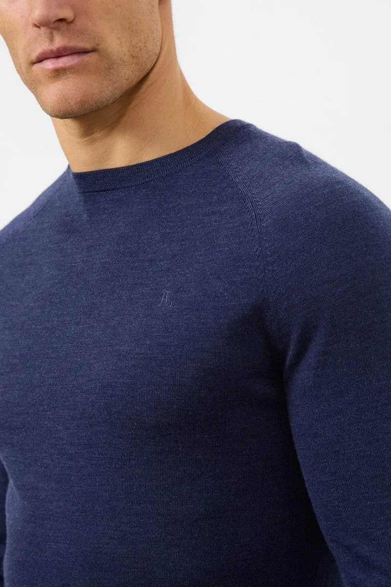 Merino Wool Crew Neck Sweater in Airforce