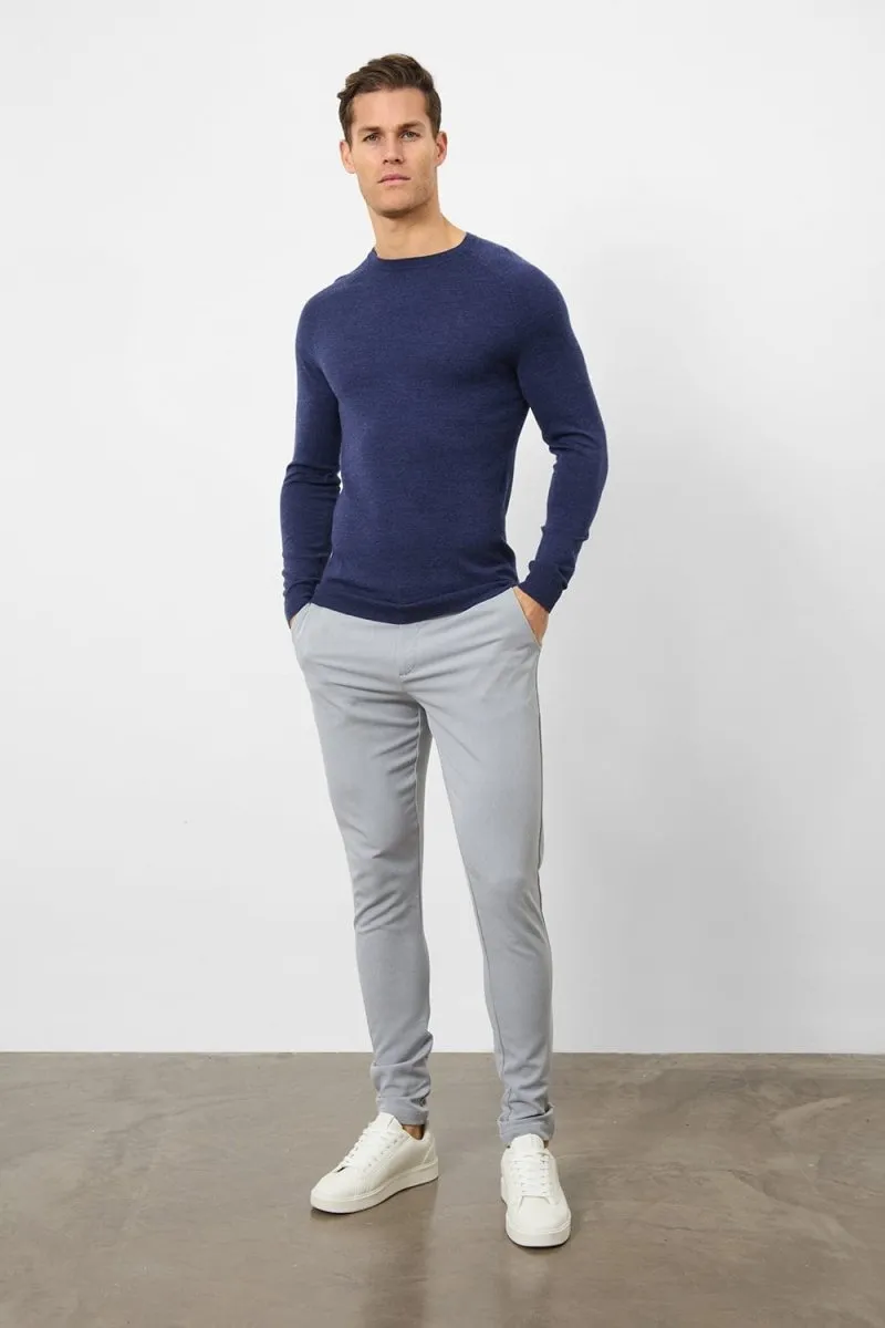Merino Wool Crew Neck Sweater in Airforce