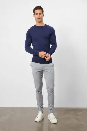 Merino Wool Crew Neck Sweater in Airforce