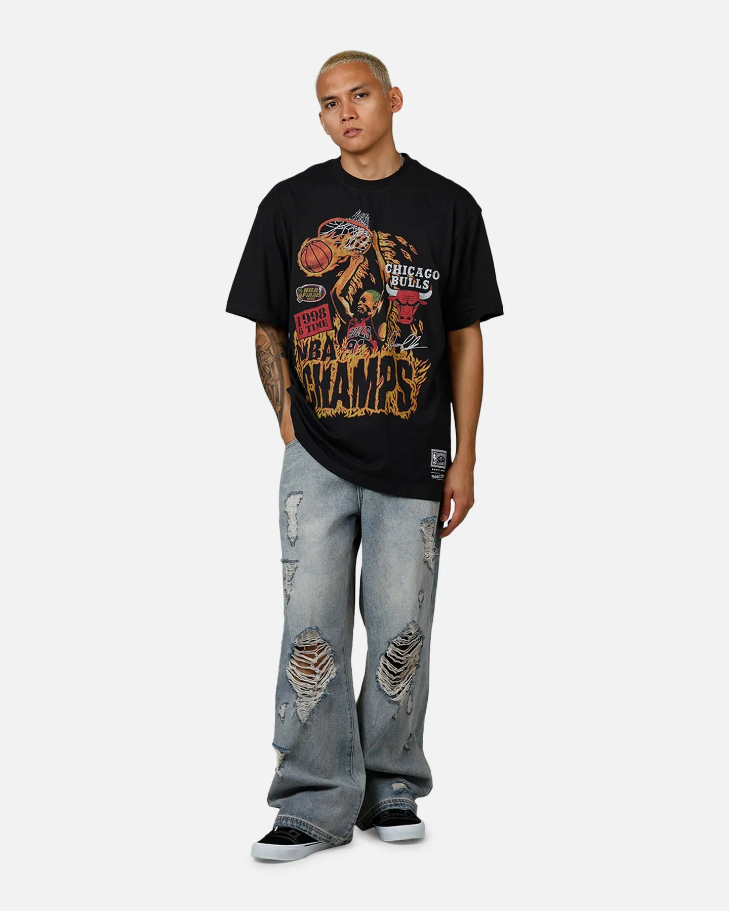 Mitchell & Ness Chicago Bulls On Fire T-Shirt Faded Black