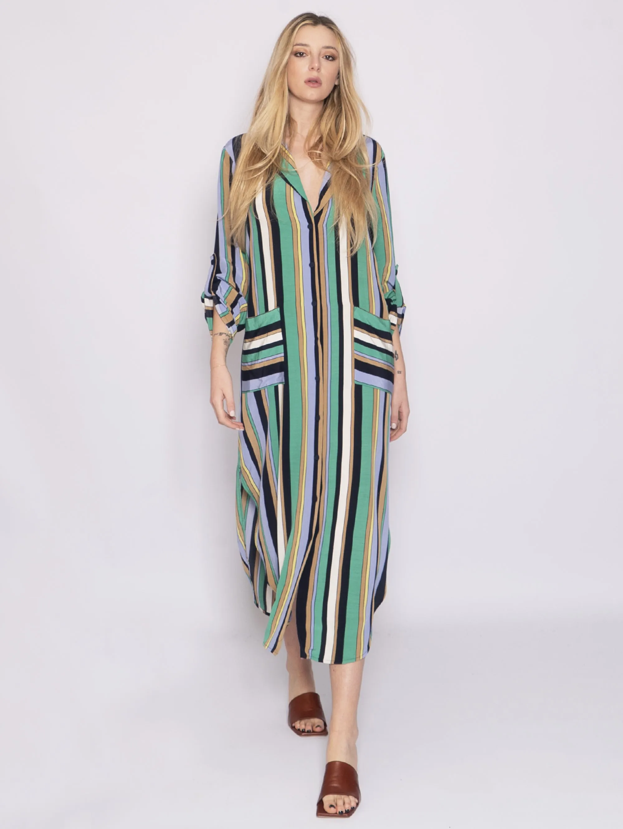 Multicolor Striped Chemisier Dress