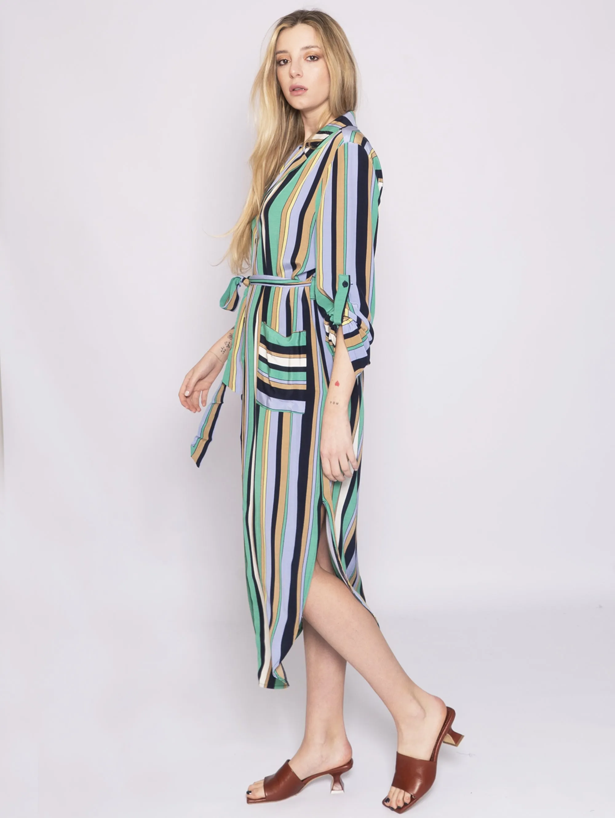 Multicolor Striped Chemisier Dress