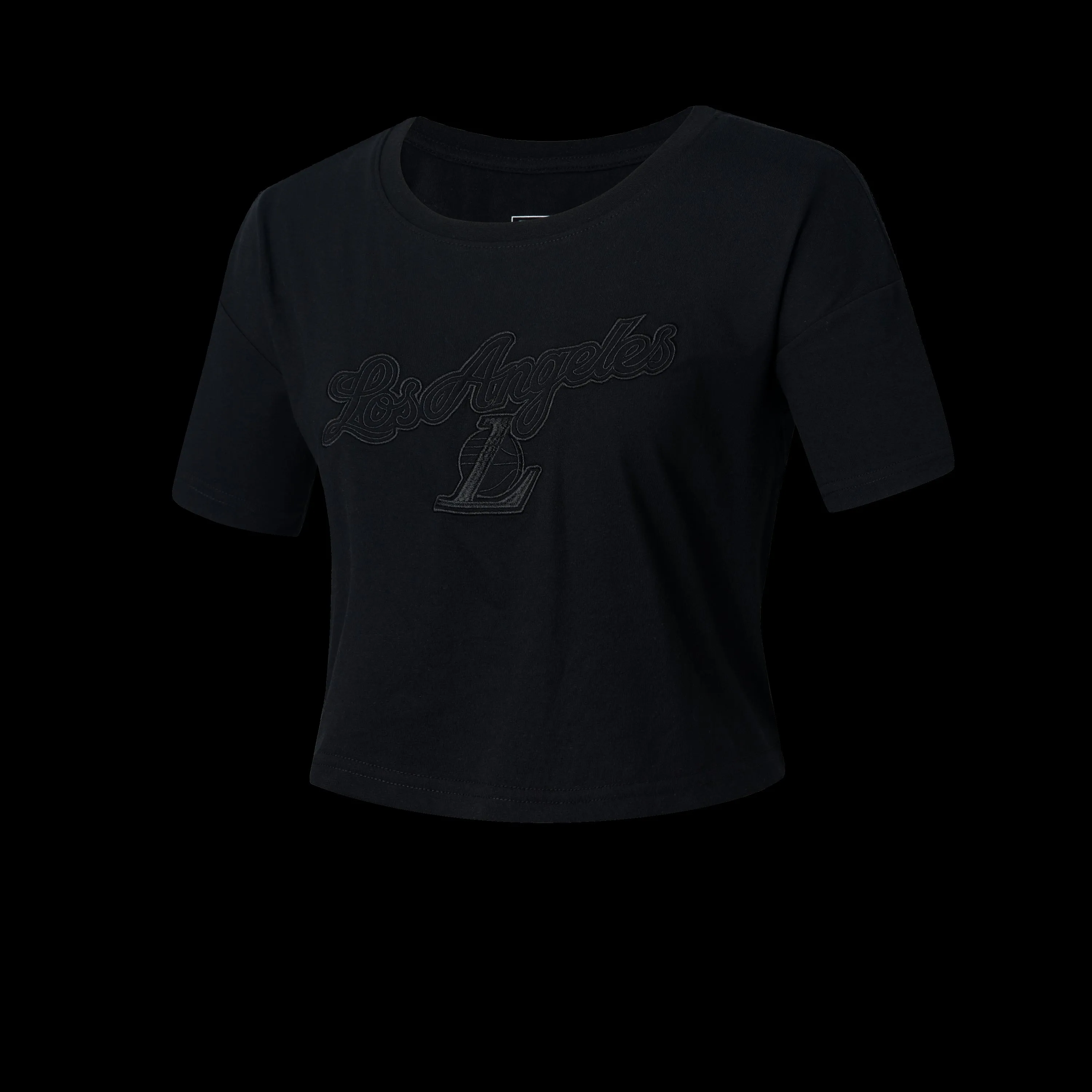 NBA Wordmark Embroidery Boxy Fit Cropped Top - BLACK LAKERS