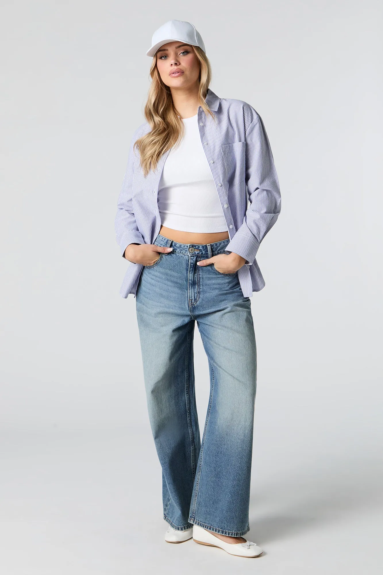 Oversized Long Sleeve Button-Up Top