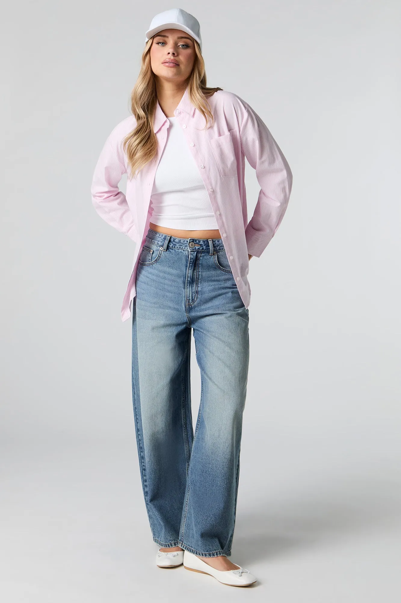 Oversized Long Sleeve Button-Up Top