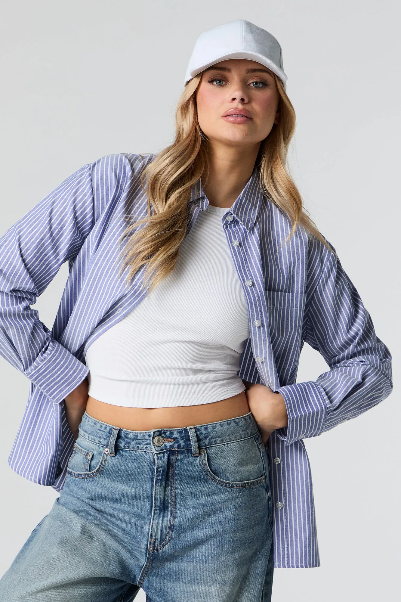 Oversized Long Sleeve Button-Up Top