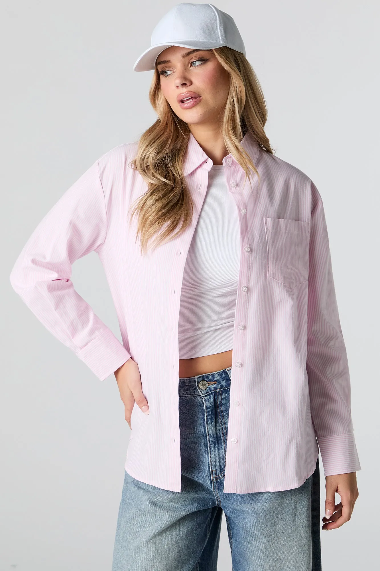 Oversized Long Sleeve Button-Up Top