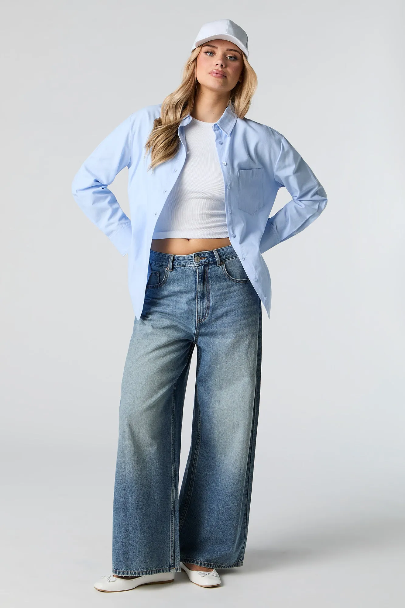Oversized Long Sleeve Button-Up Top