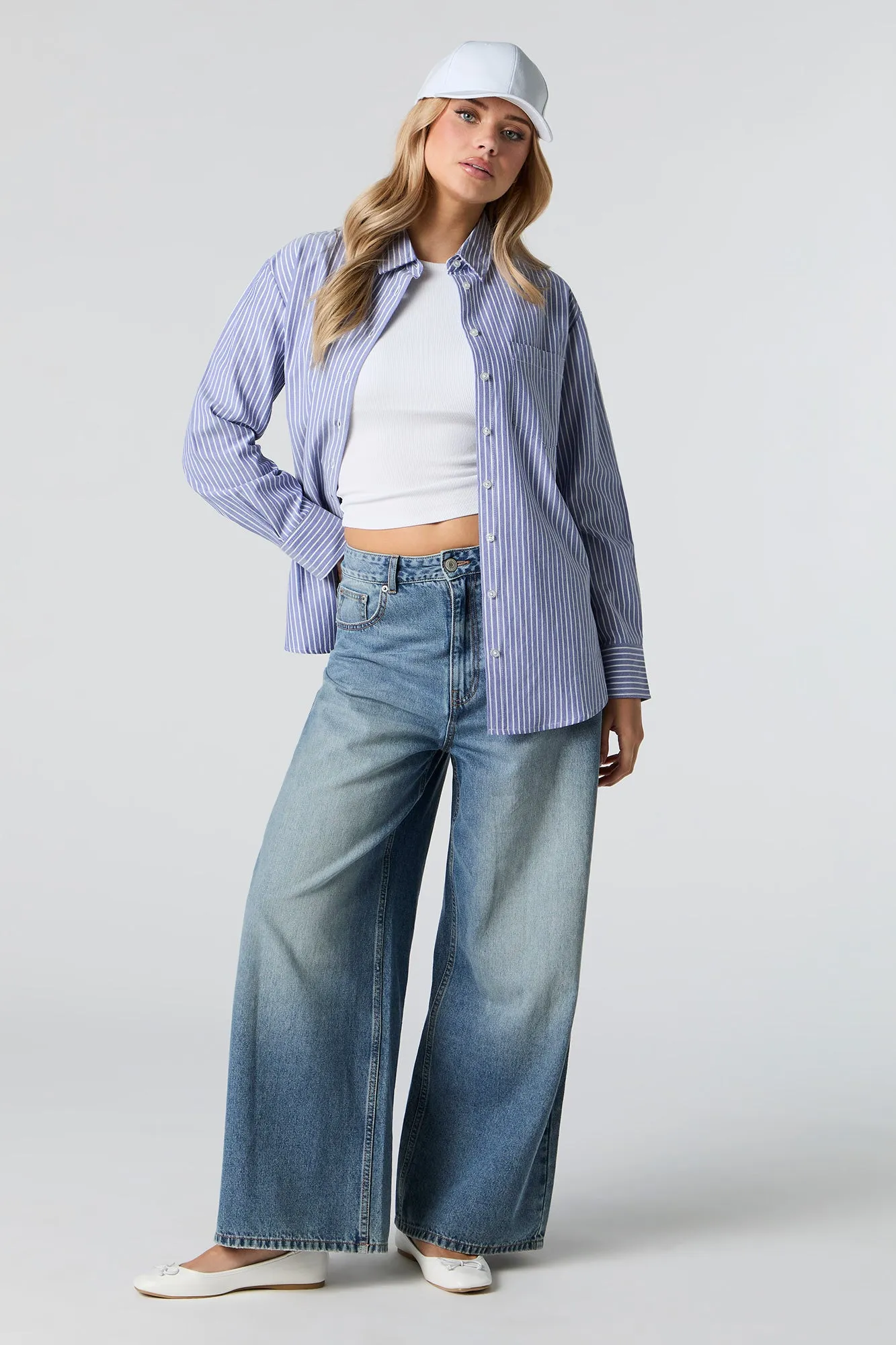 Oversized Long Sleeve Button-Up Top