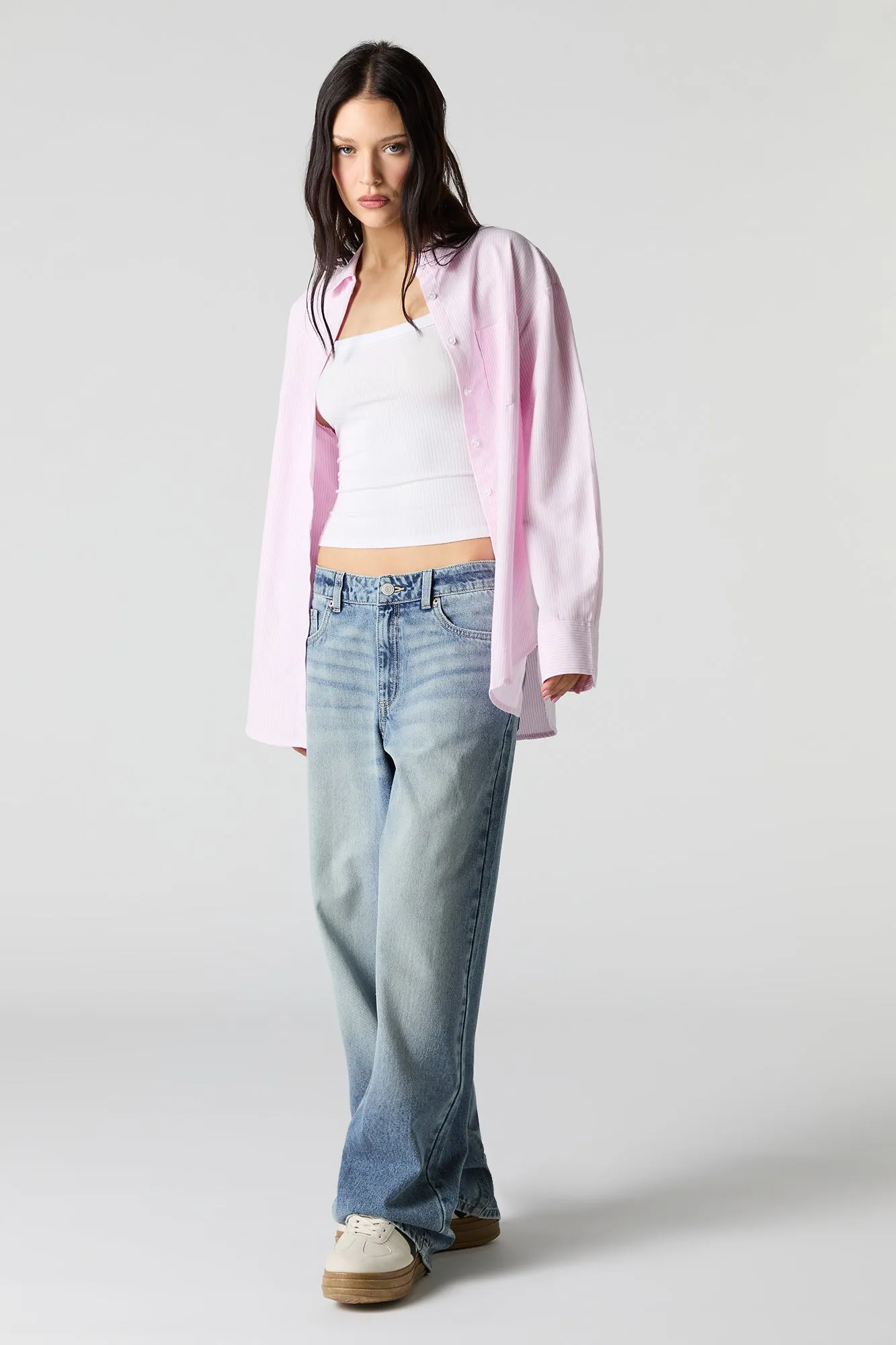 Oversized Pinstriped Button-Up Top