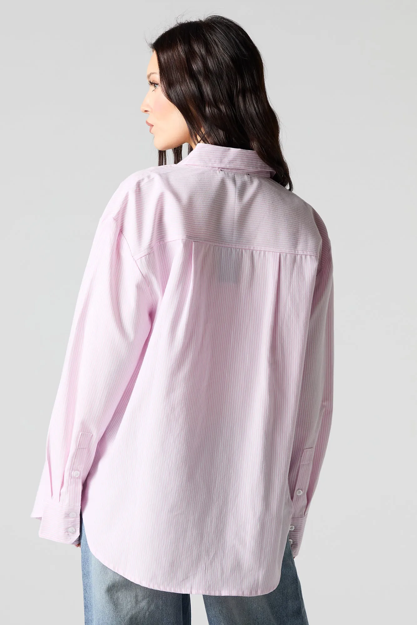Oversized Pinstriped Button-Up Top