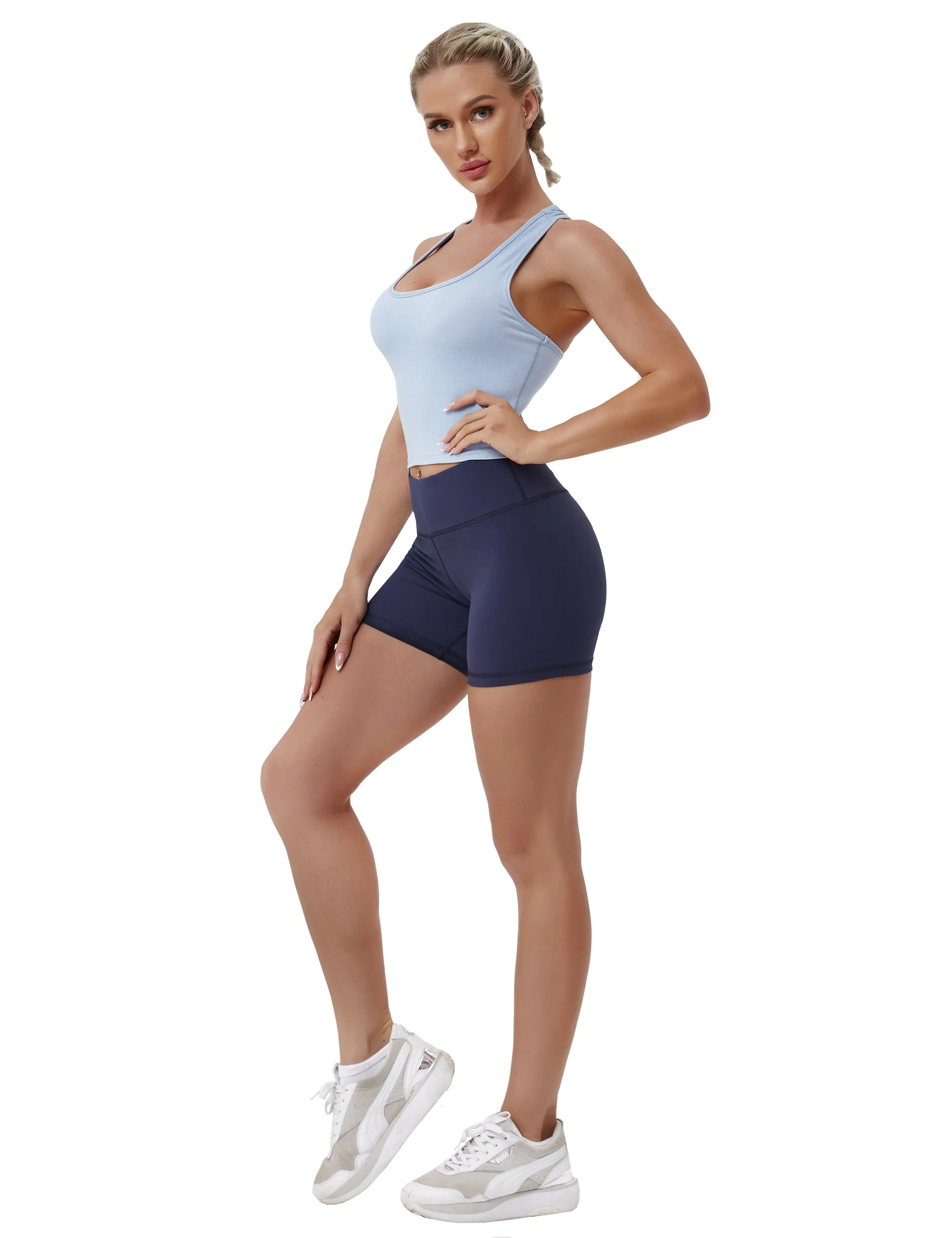 Racerback Athletic Crop Tank Tops heatherblue_Golf