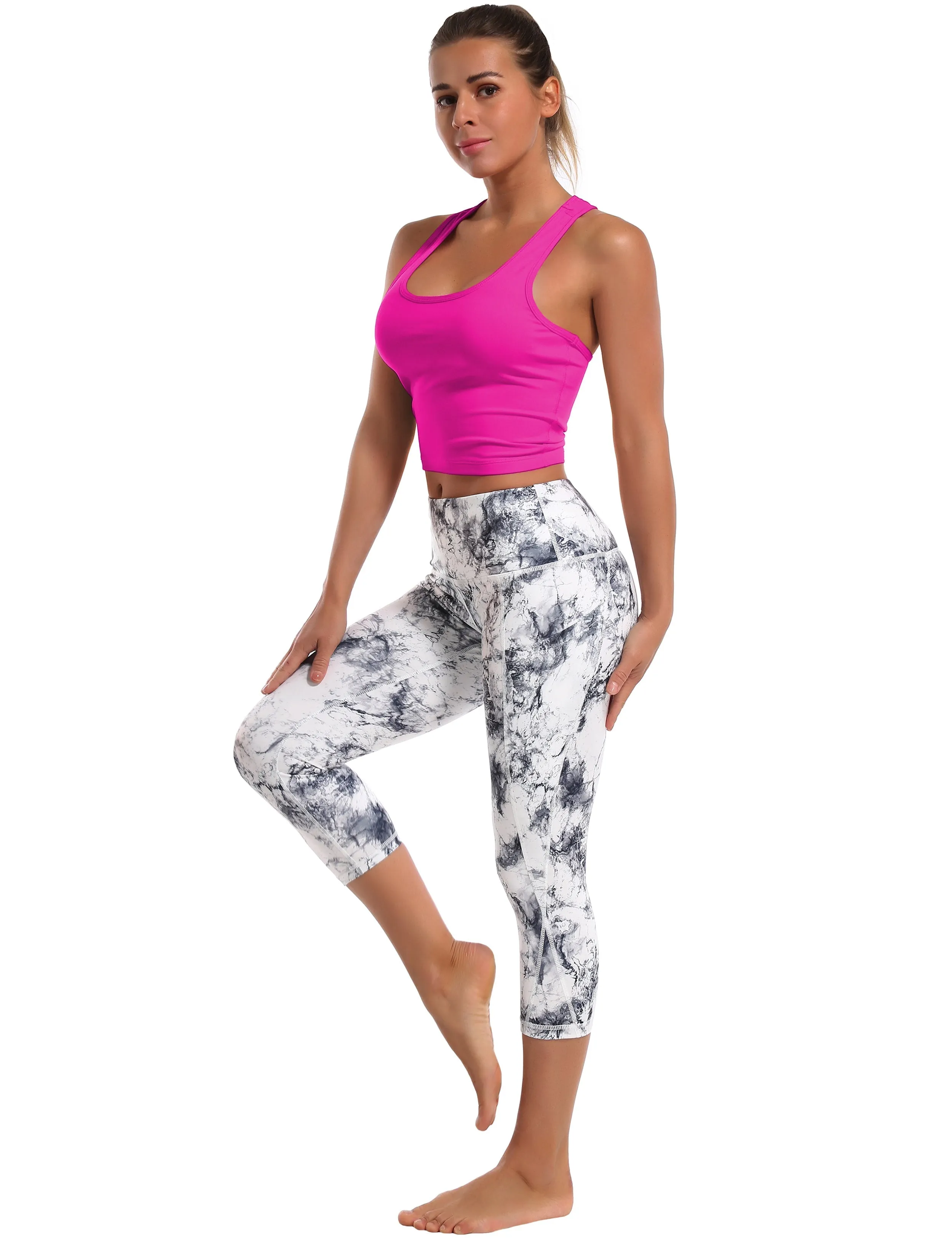 Racerback Athletic Crop Tank Tops magenta_Tall Size