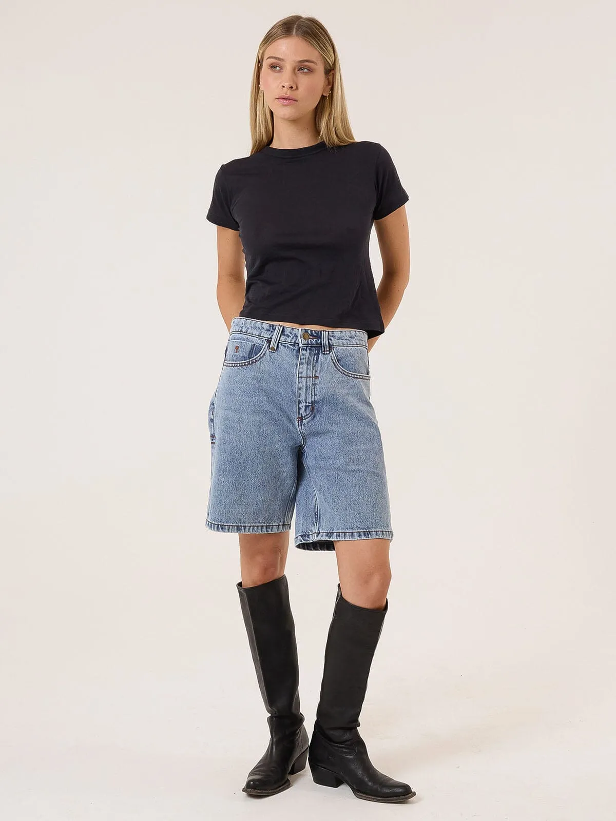 Reagan Slouch Short - Vintage Stone Blue
