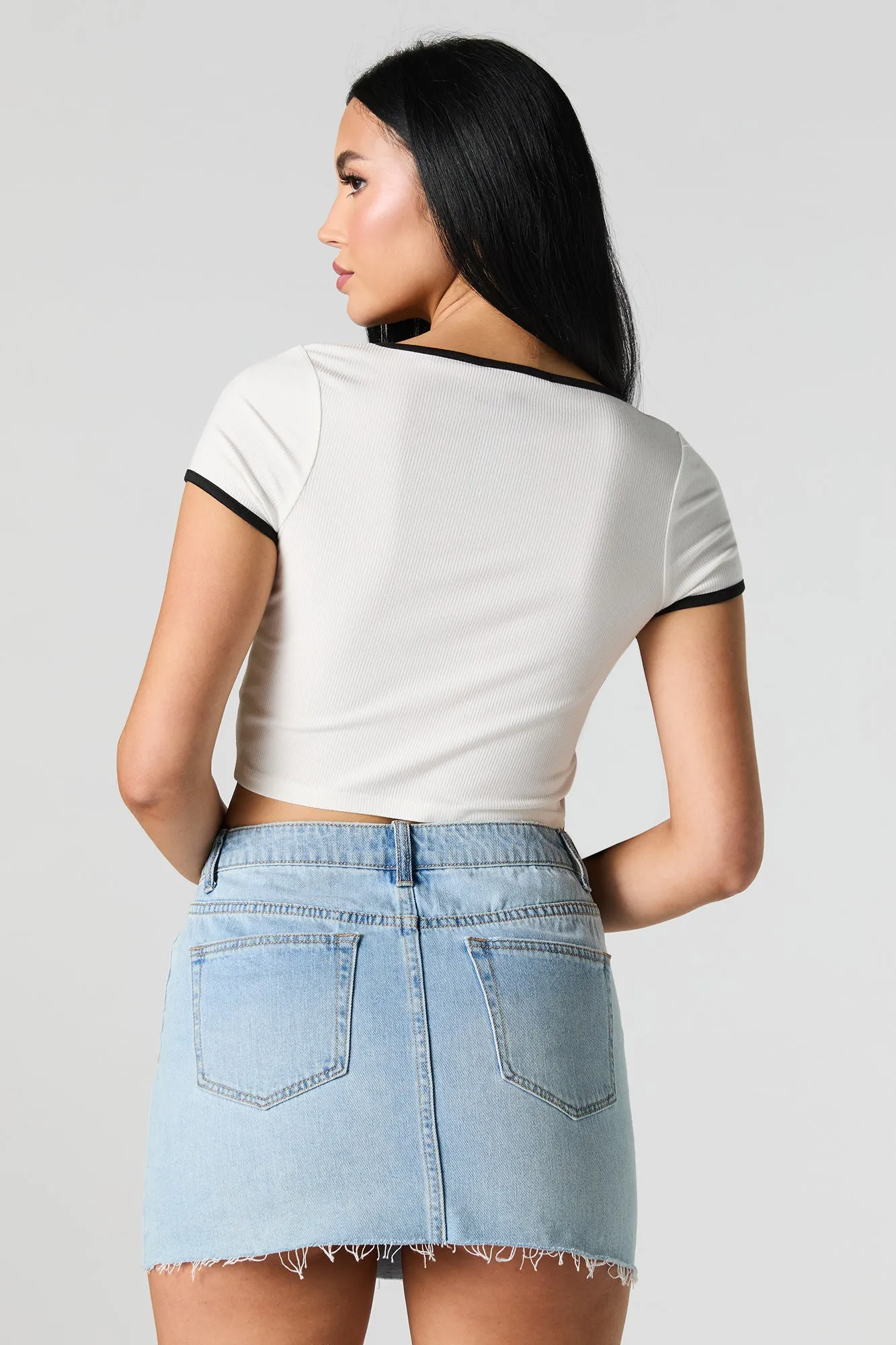 Ribbed Tie Front Crop Top