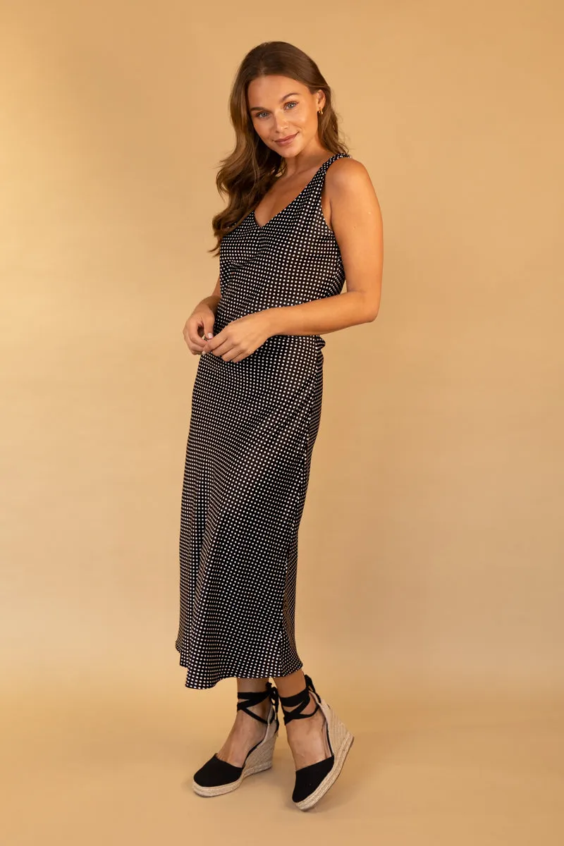 Rochelle Black & White Polka Dot Midi Dress