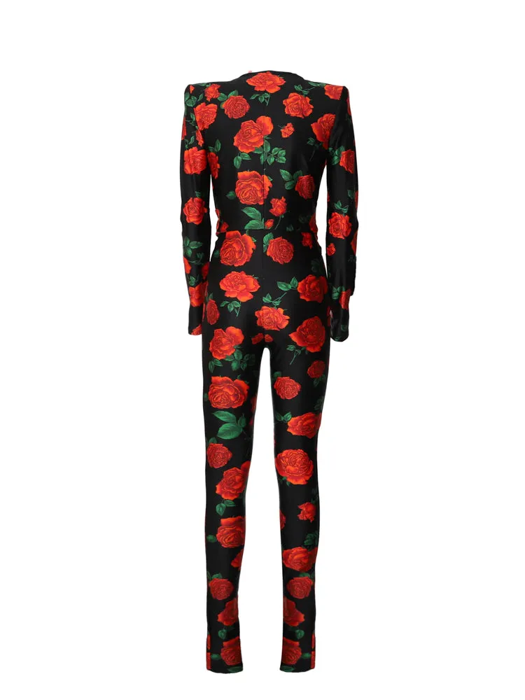 Saint Laurent Floral Printed V-Neck Jumpsuit