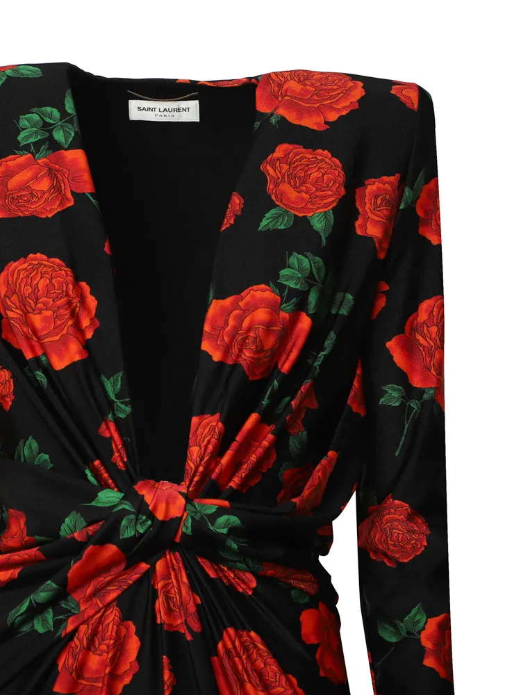 Saint Laurent Floral Printed V-Neck Jumpsuit