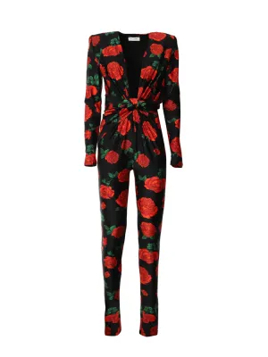 Saint Laurent Floral Printed V-Neck Jumpsuit