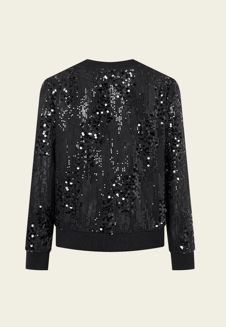 Sequined Ribbed-trim Cardigan