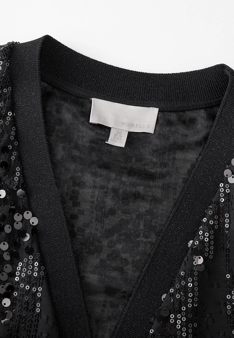 Sequined Ribbed-trim Cardigan