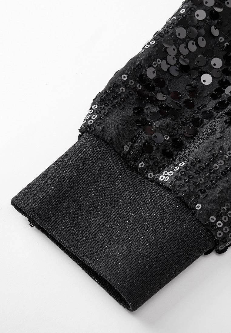 Sequined Ribbed-trim Cardigan