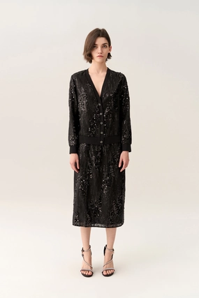 Sequined Ribbed-trim Cardigan