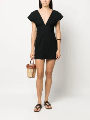 Short Dress with Black V-Neck