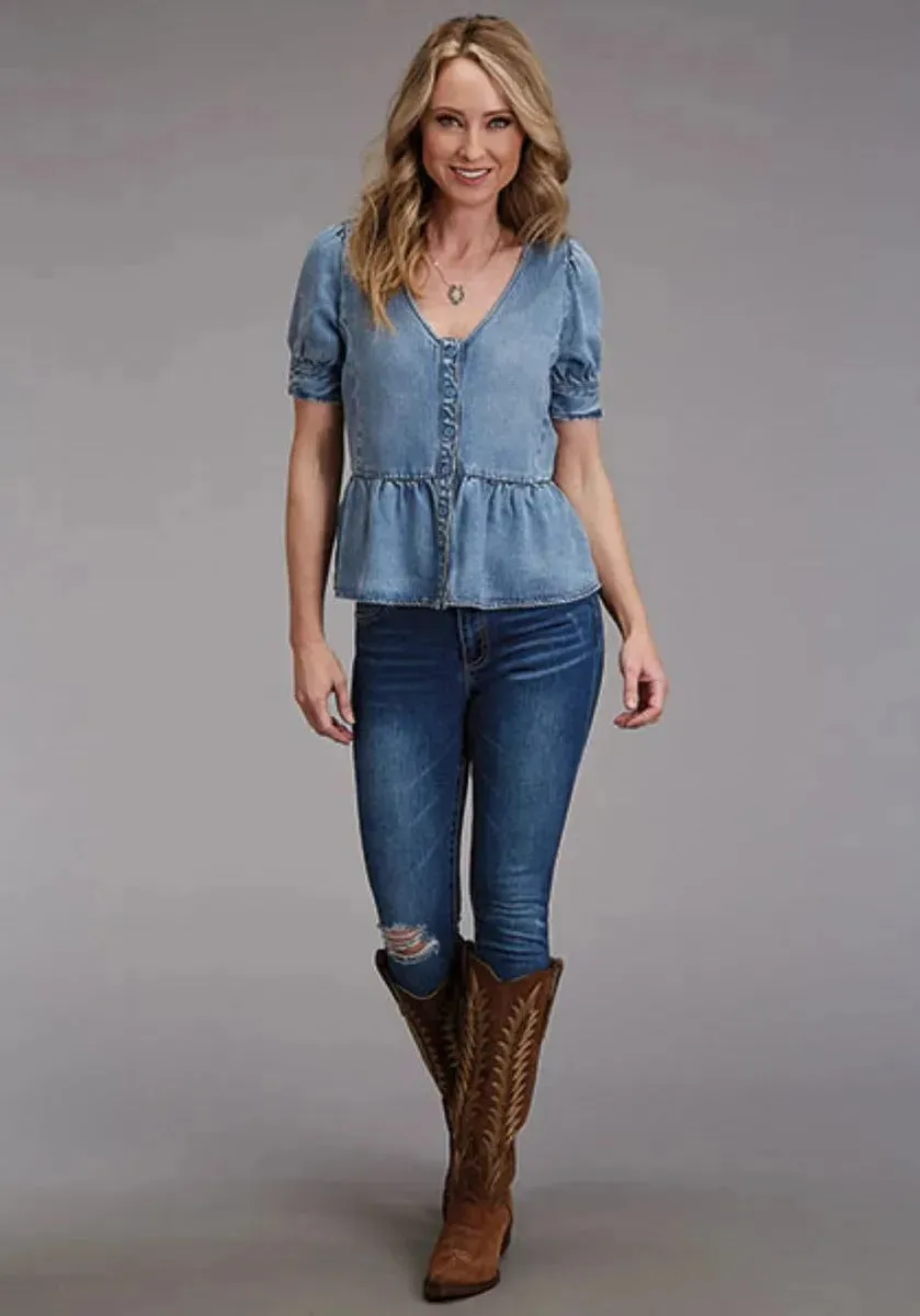 Stetson Lyocel Peasant Blouse (Blue) - Women's Short Sleeve Shirt