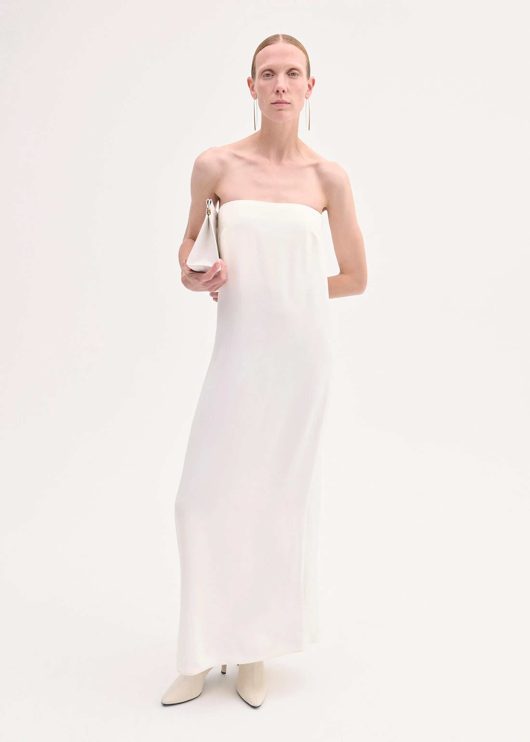 Strapless Column Dress in Viscose Crepe - Ivory
