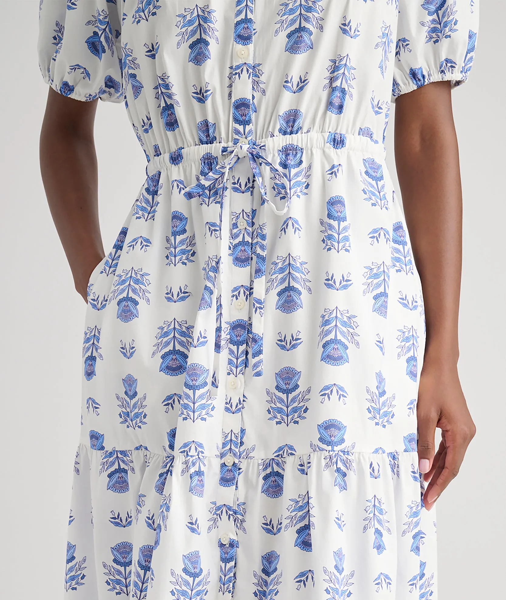 Stretch Cotton Printed Brigette Midi Dress