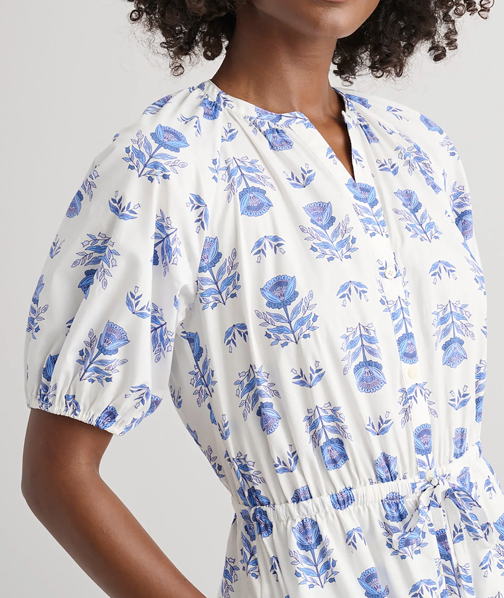 Stretch Cotton Printed Brigette Midi Dress