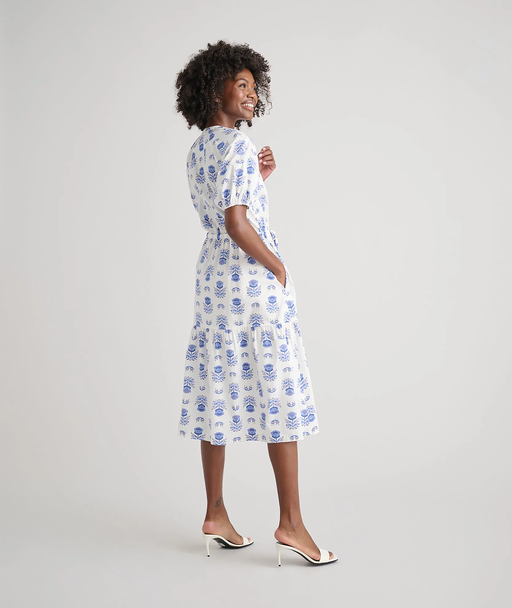 Stretch Cotton Printed Brigette Midi Dress