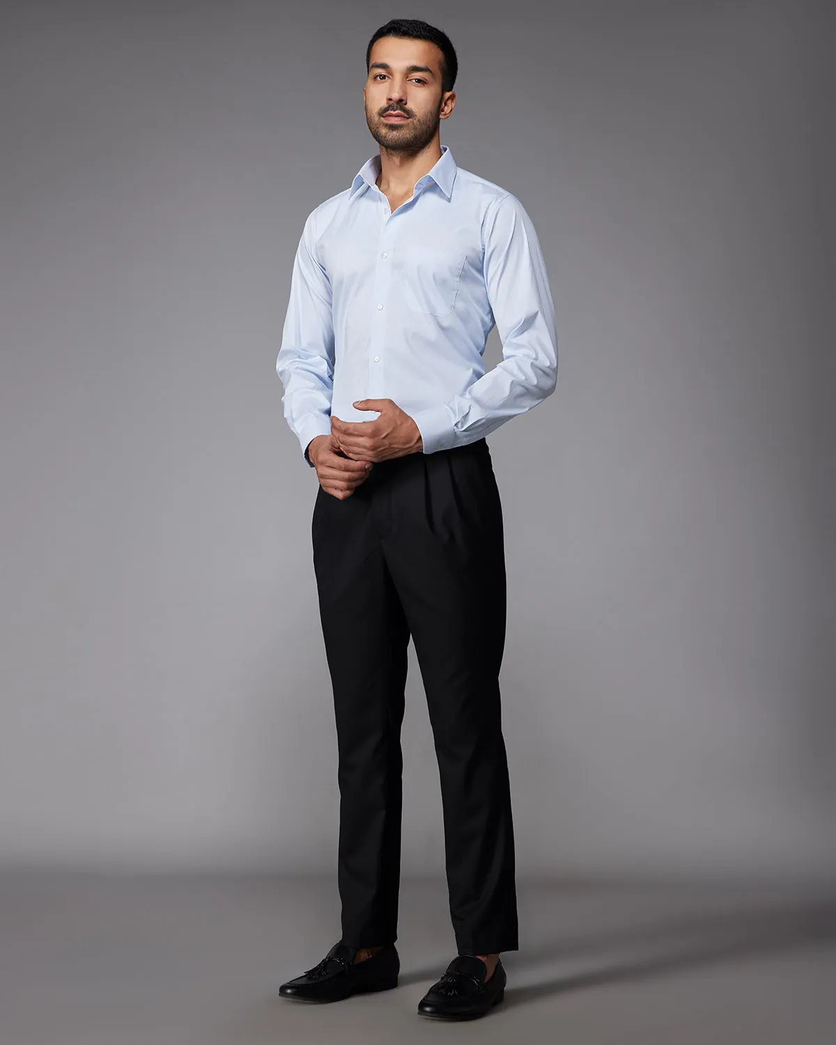 Stretch Cotton Striped Shirt - Blue & White