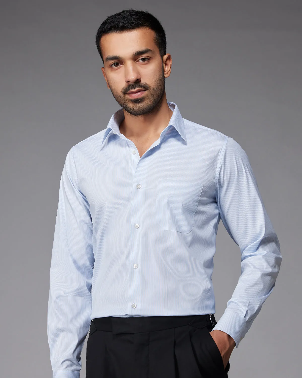 Stretch Cotton Striped Shirt - Blue & White