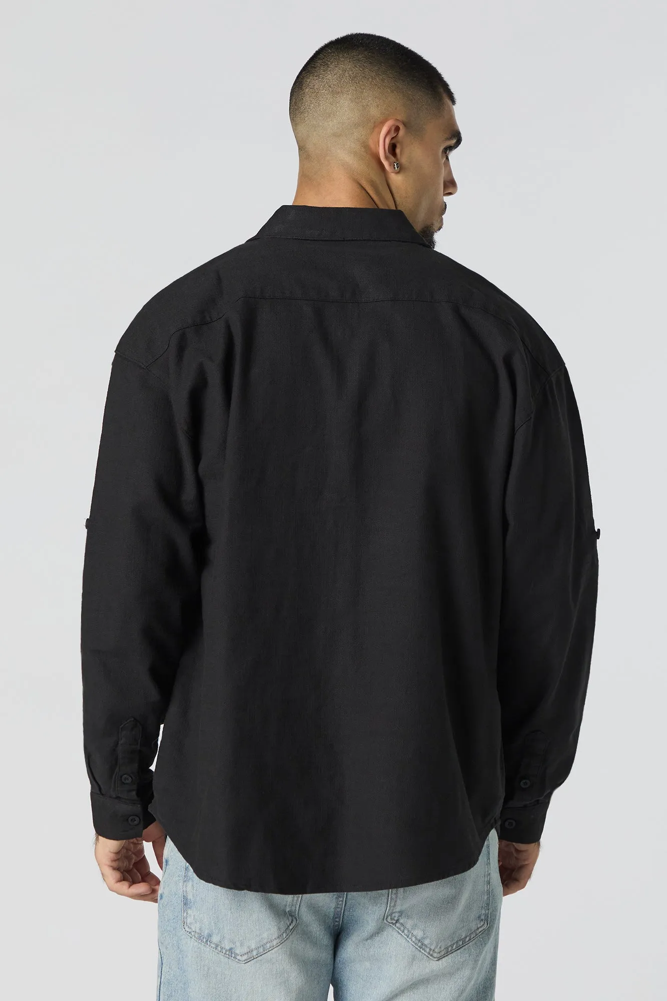 Textured Button-Up Long Sleeve Top