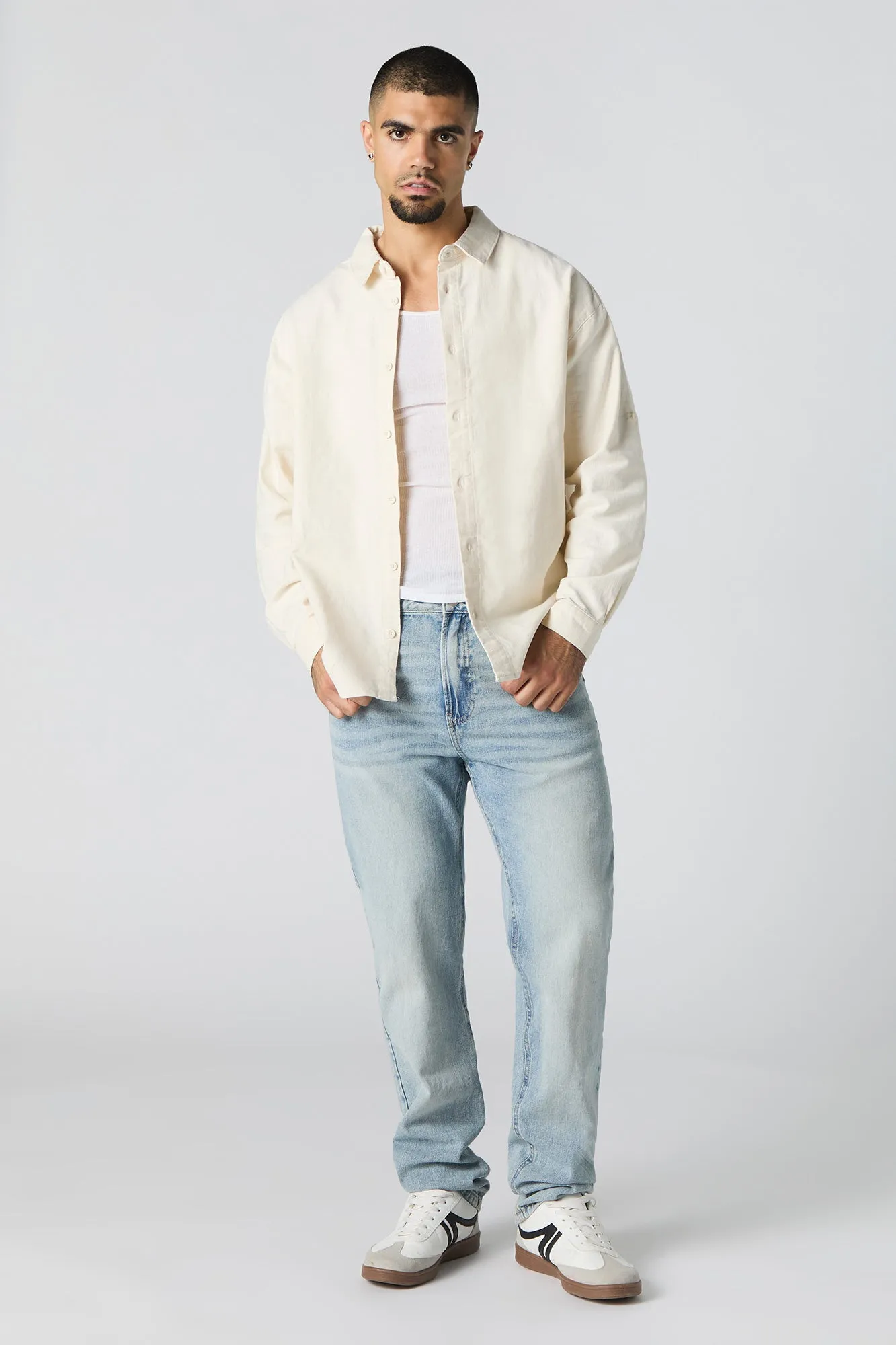 Textured Button-Up Long Sleeve Top