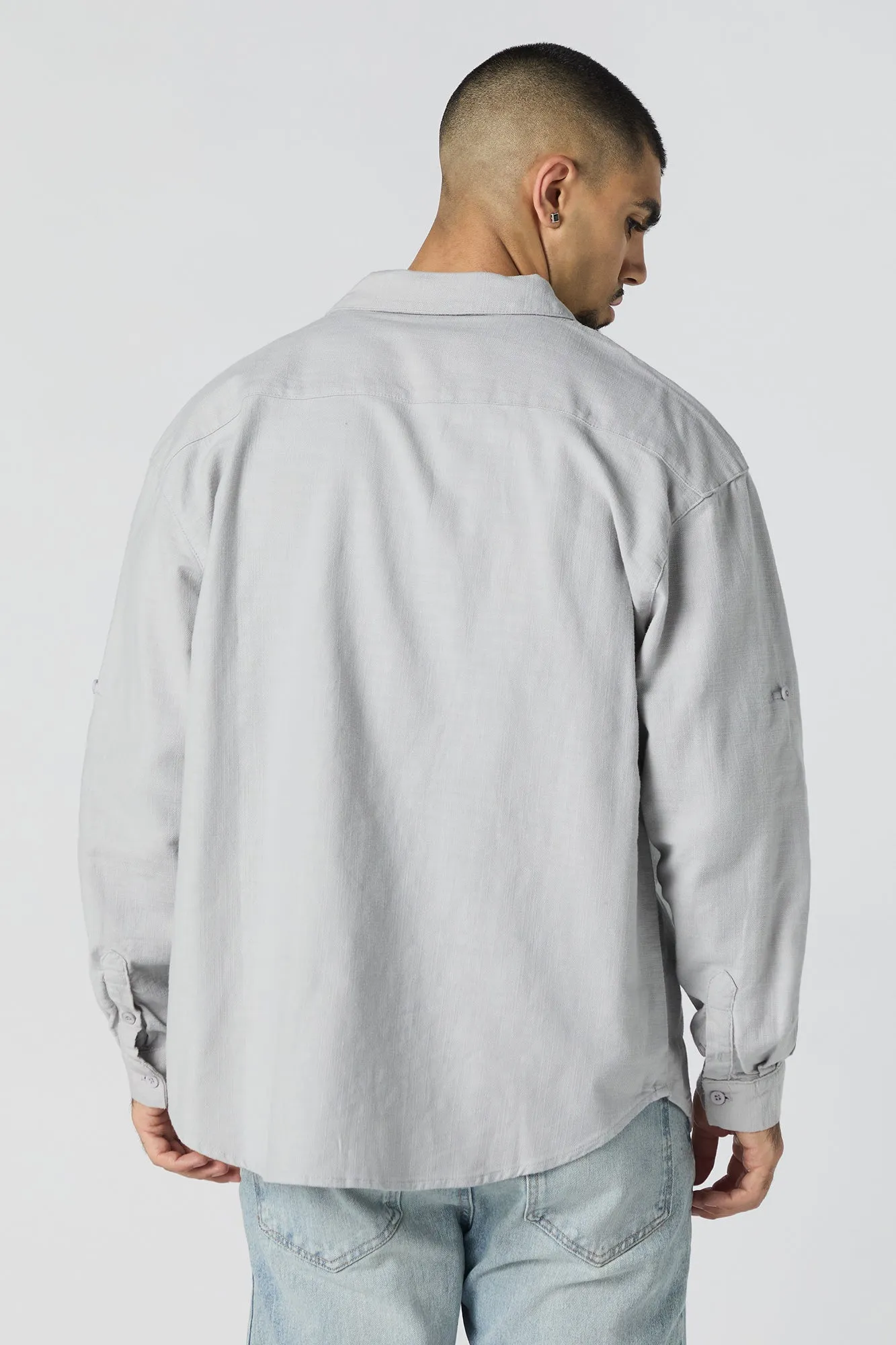 Textured Button-Up Long Sleeve Top