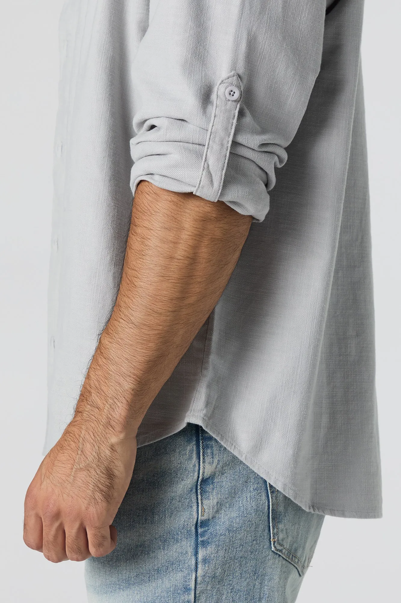 Textured Button-Up Long Sleeve Top